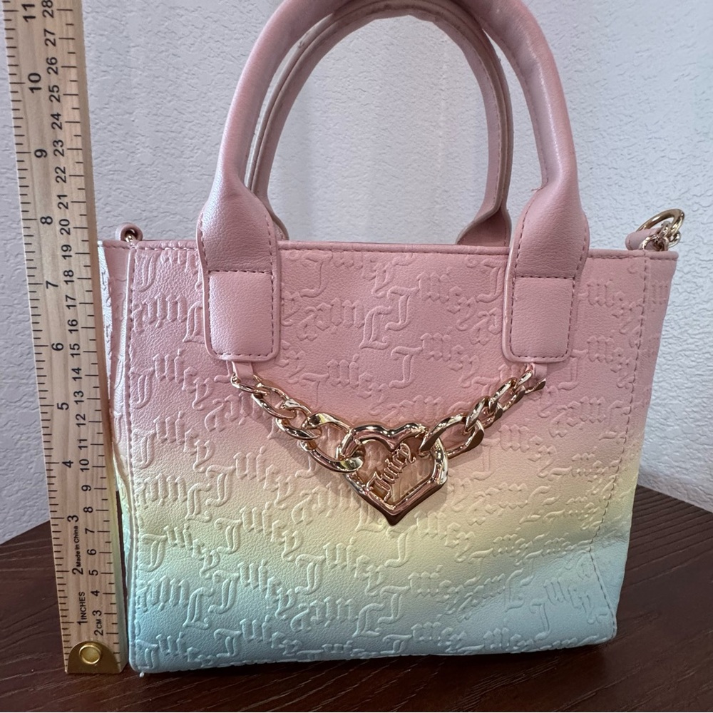 SOLD!!! Juicy Couture Pastel Pink Ombre Gold Heart Chain Purse Crossbody - Picture 12 of 13
